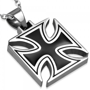 Pandant inox cruce in doua culori argintiu cu negru [0]